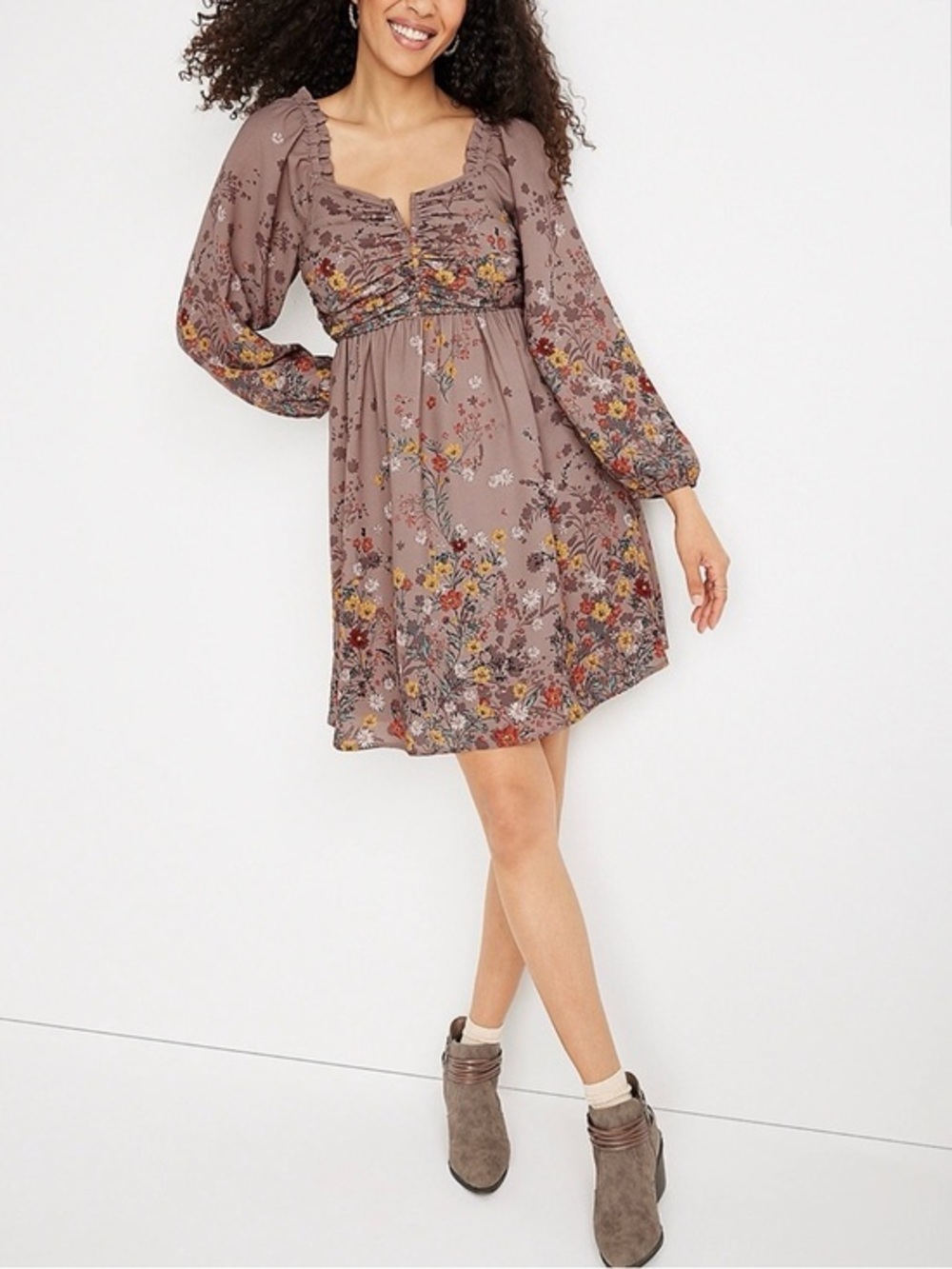 Maurices Floral V Neck Baby Doll Mini Dress L
